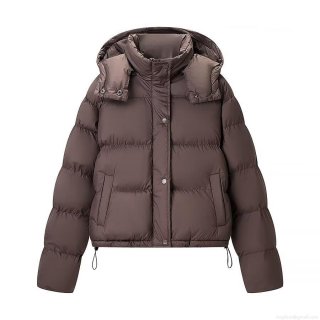 Women Loose Hooded Puffer Bread Jacket Shiny Polyester Padded Winter Warm Coat With Drawstring Hem Casual Solid Color Outerwear For Women Women Loose Hooded Puffer Bread Jacket Shiny Polyester Padded Winter Warm Coat With Drawstring Hem Casual Solid Color Outerwear For Women