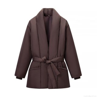 Women's Loose Fit V-Neck Puffer Jacket Solid Color Belted Warm Winter Coat Casual Mid-Length Polyester Quilted Outerwear With Large Pockets Deep Brown Women's Loose Fit V-Neck Puffer Jacket Solid Color Belted Warm Winter Coat Casual Mid-Length Polyester Quilted Outerwear With Large Pockets Deep Brown