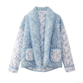Women's Quilted Jacket Polyester Paisley Floral Print Padded Coat Lapel Long Sleeve Loose Outerwear For Autumn Winter Casual Sweet Style Women's Quilted Jacket Polyester Paisley Floral Print Padded Coat Lapel Long Sleeve Loose Outerwear For Autumn Winter Casual Sweet Style