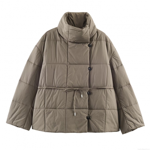 Women's Quilted Padded Jacket Polyester Long Sleeve Stand Collar Single Breasted Coat With Belt Winter Warm Streetwear Loose Outerwear Women's Quilted Padded Jacket Polyester Long Sleeve Stand Collar Single Breasted Coat With Belt Winter Warm Streetwear Loose Outerwear
