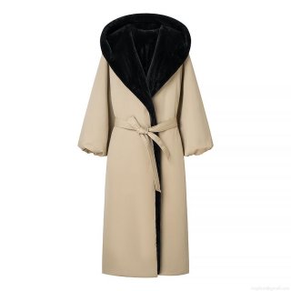 Women's Fashion Khaki Hooded Long Padded Jacket With Faux Fur Collar And Waist Tie Belt Winter Warm Streetwear Outerwear Plus Size Trench Overcoat Women's Fashion Khaki Hooded Long Padded Jacket With Faux Fur Collar And Waist Tie Belt Winter Warm Streetwear Outerwear Plus Size Trench Overcoat