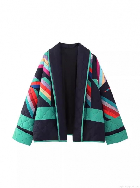 Women's Streetwear Quilted Padded Jacket Geometric Print Color Block Open Front V-Neck Loose Outerwear Autumn Winter Casual Polyester Coat Women's Streetwear Quilted Padded Jacket Geometric Print Color Block Open Front V-Neck Loose Outerwear Autumn Winter Casual Polyester Coat
