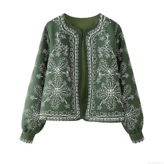Women's Ethnic Geometric Embroidered Cotton-Padded Jacket Vintage Round Neck Single Breasted Long Sleeve Warm Puffer Outerwear Autumn Winter Streetwear Women's Ethnic Geometric Embroidered Cotton-Padded Jacket Vintage Round Neck Single Breasted Long Sleeve Warm Puffer Outerwear Autumn Winter Streetwear