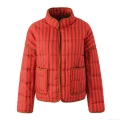 Women's Quilted Padded Jacket Cotton Blend Vertical Striped Stand Collar Zip Up Warm Outwear For Autumn Winter Casual Streetwear Puffer Coat