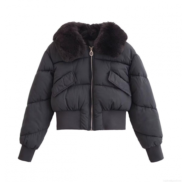 Women's Short Puffer Jacket With Detachable Faux Fur Collar Long Sleeve Quilted Cotton Padded Outerwear Windproof Winter Coat For Ladies Streetwear Women's Short Puffer Jacket With Detachable Faux Fur Collar Long Sleeve Quilted Cotton Padded Outerwear Windproof Winter Coat For Ladies Streetwear