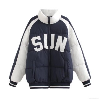 Women's Fashion Color Block Puffer Jacket Winter Warm Polyester Cotton Padded Coat With Sun Letter Embroidery Standing Collar Streetwear Outerwear Women's Fashion Color Block Puffer Jacket Winter Warm Polyester Cotton Padded Coat With Sun Letter Embroidery Standing Collar Streetwear Outerwear