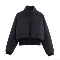 Women's Short Puffer Jacket Stand Collar Solid Black Quilted Padded Coat With Polyester Fiber Fill Warm Winter Outwear Streetwear Zip Up Jacket For Women Women's Short Puffer Jacket Stand Collar Solid Black Quilted Padded Coat With Polyester Fiber Fill Warm Winter Outwear Streetwear Zip Up Jacket For Women