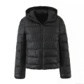 Women's Hooded Padded Puffer Jacket Polyester Lightweight Horizontal Quilted Winter Coat Solid Black Full Zip Windproof Outerwear With Pockets Women's Hooded Padded Puffer Jacket Polyester Lightweight Horizontal Quilted Winter Coat Solid Black Full Zip Windproof Outerwear With Pockets