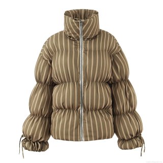 Women's Winter Striped Polyester Padded Puffer Jacket With Stand Collar Long Sleeve Quilted Warm Casual Streetwear Coat Outwear For Women Women's Winter Striped Polyester Padded Puffer Jacket With Stand Collar Long Sleeve Quilted Warm Casual Streetwear Coat Outwear For Women