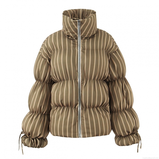 Women's Winter Striped Polyester Padded Puffer Jacket With Stand Collar Long Sleeve Quilted Warm Casual Streetwear Coat Outwear For Women Women's Winter Striped Polyester Padded Puffer Jacket With Stand Collar Long Sleeve Quilted Warm Casual Streetwear Coat Outwear For Women
