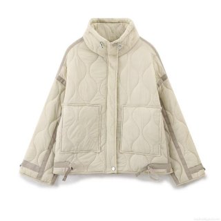 Women's Fashion Wave Quilted Puffer Jacket 100% Polyester Stand Collar Cotton Coat Long Sleeve Casual Winter Warm Windproof Beige Outerwear For Women Women's Fashion Wave Quilted Puffer Jacket 100% Polyester Stand Collar Cotton Coat Long Sleeve Casual Winter Warm Windproof Beige Outerwear For Women