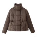 Women's Short Quilted Puffer Jacket With Stand Collar And Drawstring Waist Warm Winter Casual Padded Coat For Women Women's Short Quilted Puffer Jacket With Stand Collar And Drawstring Waist Warm Winter Casual Padded Coat For Women
