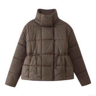 Women's Short Quilted Puffer Jacket With Stand Collar And Drawstring Waist Warm Winter Casual Padded Coat For Women Women's Short Quilted Puffer Jacket With Stand Collar And Drawstring Waist Warm Winter Casual Padded Coat For Women