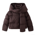 Women Winter Warm Padded Puffer Jacket With Scarf Detachable Hooded Casual Solid Color Quilted Cotton Coat For Outdoor Daily Streetwear Women Winter Warm Padded Puffer Jacket With Scarf Detachable Hooded Casual Solid Color Quilted Cotton Coat For Outdoor Daily Streetwear