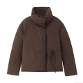 Women Short Padded Jacket Winter Warm Stand Collar Puffer Coat With Waist Tie Casual Solid Coffee Brown Long Sleeve Windproof Outerwear Jacket Women Short Padded Jacket Winter Warm Stand Collar Puffer Coat With Waist Tie Casual Solid Coffee Brown Long Sleeve Windproof Outerwear Jacket