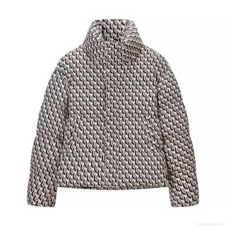 Women's Geometric Monogram Printed Puffer Jacket Stand Collar Loose Fit Winter Warm Padded Coat With Pockets Casual Chic Outerwear Women's Geometric Monogram Printed Puffer Jacket Stand Collar Loose Fit Winter Warm Padded Coat With Pockets Casual Chic Outerwear