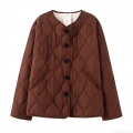 Women's Casual Loose Quilted Cotton Padded Jacket Round Neck Long Sleeve Button Down Mid-Length Warm Puffer Coat Plain Solid Color Outerwear For Women Women's Casual Loose Quilted Cotton Padded Jacket Round Neck Long Sleeve Button Down Mid-Length Warm Puffer Coat Plain Solid Color Outerwear For Women
