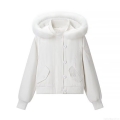 Women's Fashion Casual Hooded Puffer Jacket Short Cotton Blend Padded Coat With Faux Fur Trim Retro Winter Outwear For Ladies