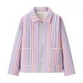 Women's Casual Colorful Striped Quilted Jacket Padded Puffer Coat With Gold Zipper Pockets Polyester Spandex Blend Loose Fit Autumn Winter Outerwear For Women