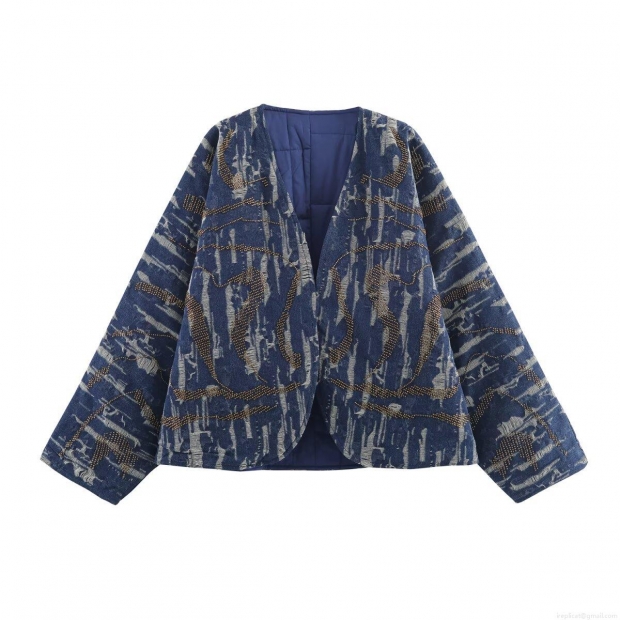 Women's Kimono Style Beaded Denim Effect Quilted Jacket Vintage Embroidered Open Front Cotton Padded Coat For Autumn Casual Loose Long Sleeve Outerwear Women's Kimono Style Beaded Denim Effect Quilted Jacket Vintage Embroidered Open Front Cotton Padded Coat For Autumn Casual Loose Long Sleeve Outerwear