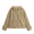 Women's Casual Hooded Parka Jacket With Faux Fur Collar Warm Polyester Padded Coat For Winter Autumn Outdoor Khaki Zip Up Windproof Outerwear
