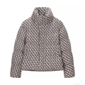 Women's Fashion Casual Geometric Pattern Padded Jacket Winter Short Stand Collar Cotton Blend Quilted Coat Warm Outerwear Long Sleeve Puffer Jacket