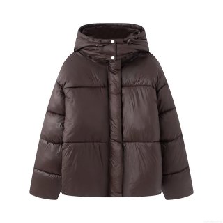 Women's Glossy Hooded Puffer Jacket Quilted Padded Winter Coat With Stand Collar Loose Fit Casual Warm Thick Outerwear Parka For Women