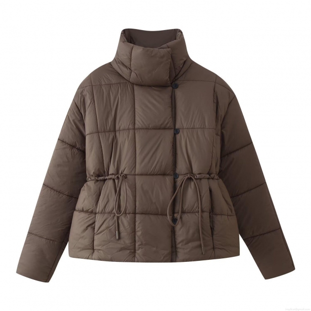 Women's Fashion Short Quilted Cotton Padded Jacket Retro Stand Collar Drawstring Waist Warm Puffer Coat Thick Winter Outerwear Casual Solid Color Top Women's Fashion Short Quilted Cotton Padded Jacket Retro Stand Collar Drawstring Waist Warm Puffer Coat Thick Winter Outerwear Casual Solid Color Top