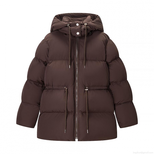 Women's Hooded Padded Jacket Windproof Mid-length Drawstring Waist Quilted Padded Coat Solid Color Long Sleeve Warm Outwear For Women