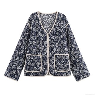 Women's Vintage Floral Quilted Padded Jacket Ethnic V-Neck Single-Breasted Cotton Blend Loose Warm Outwear For Autumn Winter Women's Vintage Floral Quilted Padded Jacket Ethnic V-Neck Single-Breasted Cotton Blend Loose Warm Outwear For Autumn Winter