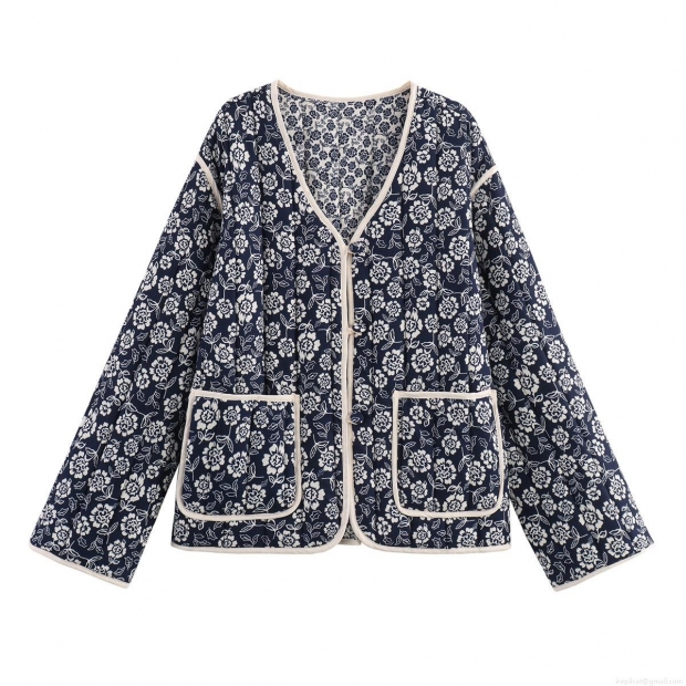 Women's Vintage Floral Quilted Padded Jacket Ethnic V-Neck Single-Breasted Cotton Blend Loose Warm Outwear For Autumn Winter Women's Vintage Floral Quilted Padded Jacket Ethnic V-Neck Single-Breasted Cotton Blend Loose Warm Outwear For Autumn Winter