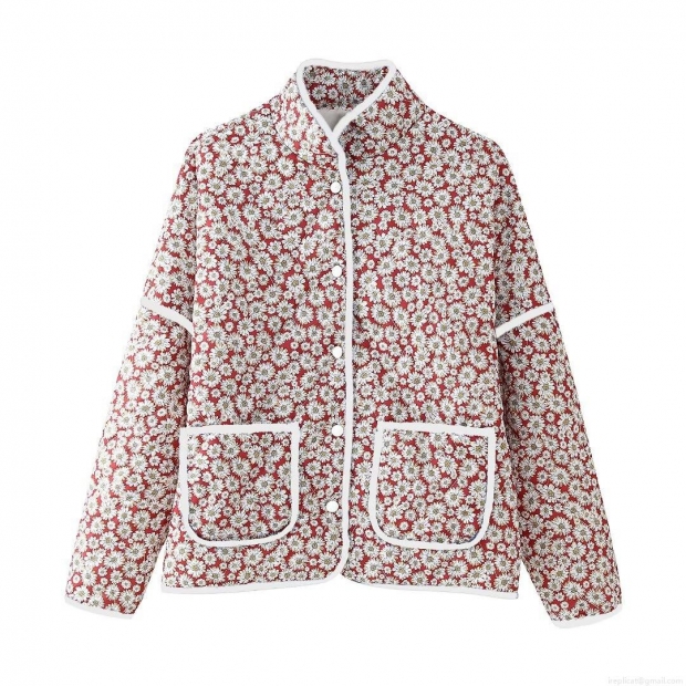 Women's Daisy Print Quilted Cotton Jacket Retro Floral Stand Collar Padded Outerwear Button Down Lightweight Warm Coat for Autumn Winter Women's Daisy Print Quilted Cotton Jacket Retro Floral Stand Collar Padded Outerwear Button Down Lightweight Warm Coat for Autumn Winter