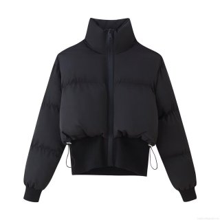 Women's Casual Short Puffer Jacket Cotton Blend Stand Collar Zipper Quilted Coat For Winter Autumn Solid Black Warm Outerwear Women's Casual Short Puffer Jacket Cotton Blend Stand Collar Zipper Quilted Coat For Winter Autumn Solid Black Warm Outerwear