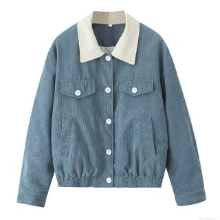 Women's Corduroy Quilted Padded Jacket Contrast Collar Retro Casual Button Down Coat With Pockets Autumn Winter Outerwear Women's Corduroy Quilted Padded Jacket Contrast Collar Retro Casual Button Down Coat With Pockets Autumn Winter Outerwear