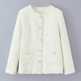 Women's Elegant Tweed Padded Jacket Vintage Round Neck Single Breasted Coat With Pearl Buttons Warm Woven Outerwear For Daily Date Lady Women's Elegant Tweed Padded Jacket Vintage Round Neck Single Breasted Coat With Pearl Buttons Warm Woven Outerwear For Daily Date Lady