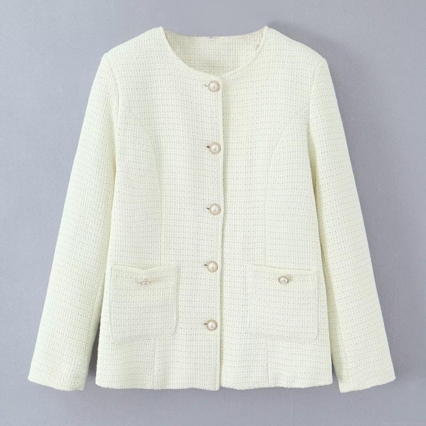 Women's Elegant Tweed Padded Jacket Vintage Round Neck Single Breasted Coat With Pearl Buttons Warm Woven Outerwear For Daily Date Lady Women's Elegant Tweed Padded Jacket Vintage Round Neck Single Breasted Coat With Pearl Buttons Warm Woven Outerwear For Daily Date Lady