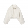Women's Short Faux Lamb Wool Fleece Jacket Stand Collar Zipper Padded Outwear With Drawstring Casual Solid Color Warm Coat For Autumn Winter Women's Short Faux Lamb Wool Fleece Jacket Stand Collar Zipper Padded Outwear With Drawstring Casual Solid Color Warm Coat For Autumn Winter