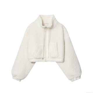 Women's Short Faux Lamb Wool Fleece Jacket Stand Collar Zipper Padded Outwear With Drawstring Casual Solid Color Warm Coat For Autumn Winter Women's Short Faux Lamb Wool Fleece Jacket Stand Collar Zipper Padded Outwear With Drawstring Casual Solid Color Warm Coat For Autumn Winter