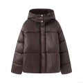 Women's Glossy Puffer Jacket Winter Warm Down Cotton Quilted Hooded Coat With Zipper Snap Closure Retro Casual Thick Outerwear For Women Women's Glossy Puffer Jacket Winter Warm Down Cotton Quilted Hooded Coat With Zipper Snap Closure Retro Casual Thick Outerwear For Women