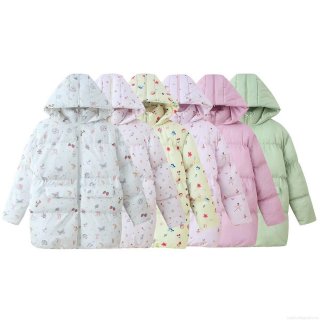 Women's Oversized Floral Printed Hooded Padded Jacket Long Sleeve Strawberry Ballet Print Casual Windproof Polyester Cotton Coat with Pockets