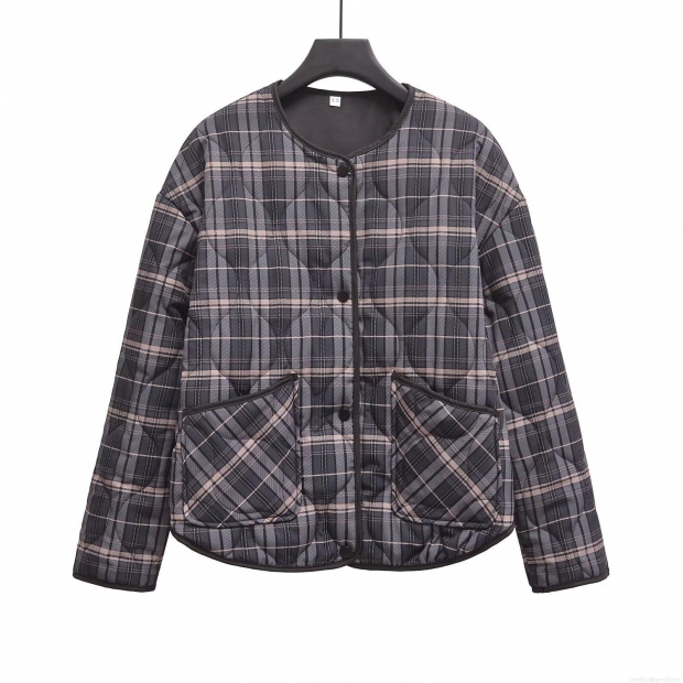 Women's Western Style Round Neck Quilted Plaid Jacket With Single Breasted Buttons Long Sleeve Polyester Outerwear Gray Pink White Warm Coat For Autumn Winter Streetwear Women's Western Style Round Neck Quilted Plaid Jacket With Single Breasted Buttons Long Sleeve Polyester Outerwear Gray Pink White Warm Coat For Autumn Winter Streetwear