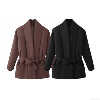 Women's Winter Puffer Cotton Jacket Belted Waist Solid Color Warm Parka Outerwear Streetwear Ladies Long Sleeve Deep Brown Coat Women's Winter Puffer Cotton Jacket Belted Waist Solid Color Warm Parka Outerwear Streetwear Ladies Long Sleeve Deep Brown Coat