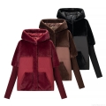 Women's Autumn Winter Hooded Padded Jacket Faux Fur Patchwork Knit Ribbed Cuffs Warm Zipper Outwear Coat With Pockets Women's Autumn Winter Hooded Padded Jacket Faux Fur Patchwork Knit Ribbed Cuffs Warm Zipper Outwear Coat With Pockets
