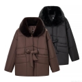 Women's Winter Padded Jacket With Detachable Faux Fur Collar Quilted Slim Waist Tie-Up Coat Long Sleeve Thick Streetwear Outwear Brown Black Women's Winter Padded Jacket With Detachable Faux Fur Collar Quilted Slim Waist Tie-Up Coat Long Sleeve Thick Streetwear Outwear Brown Black