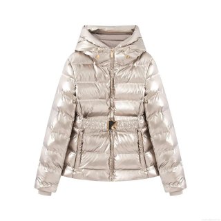 Women's Metallic Glossy Puffer Jacket With Belt Hooded Slim Fit Mid-Length Winter Cotton Padded Coat Outdoor Warm Outerwear For Women Women's Metallic Glossy Puffer Jacket With Belt Hooded Slim Fit Mid-Length Winter Cotton Padded Coat Outdoor Warm Outerwear For Women