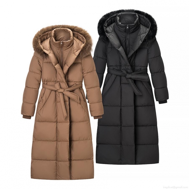 Women's Long Puffer Jacket Faux Fur Collar Hooded Warm Windproof Quilted Winter Coat For Ladies Solid Color Streetwear Outerwear With Waist Belt Women's Long Puffer Jacket Faux Fur Collar Hooded Warm Windproof Quilted Winter Coat For Ladies Solid Color Streetwear Outerwear With Waist Belt