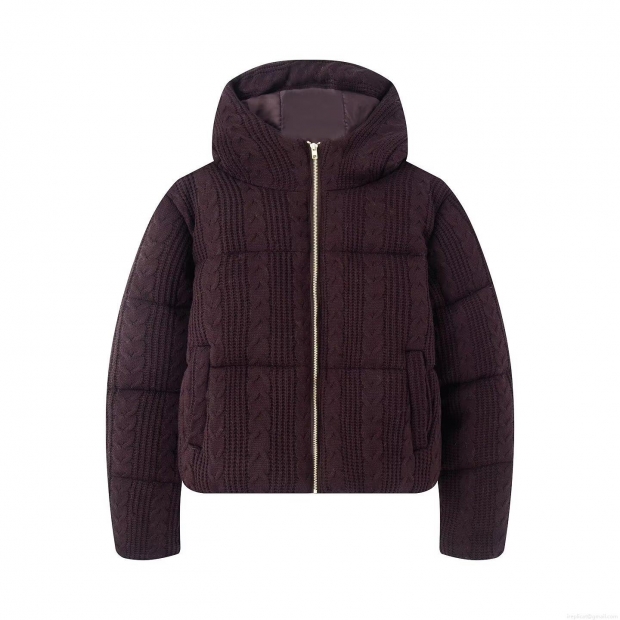 Women Winter Hooded Padded Jacket Fashion Loose Knit Pattern Coat Warm Streetwear Outwear Cotton Blend Windproof Parka Jacket For Ladies