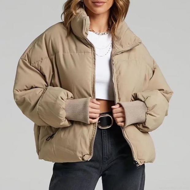 Women's Puffer Jacket Stand Collar Zip Up Quilted Cotton Padded Short Coat Winter Warm Windproof Solid Color Streetwear Outerwear For Women Women's Puffer Jacket Stand Collar Zip Up Quilted Cotton Padded Short Coat Winter Warm Windproof Solid Color Streetwear Outerwear For Women
