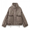 Women's Quilted Jacket 100% Polyester Wave Pattern Stand Collar With Utility Pockets Drawstring Hem Casual Warm Streetwear Lightweight Puffer Coat For Ladies Women's Quilted Jacket 100% Polyester Wave Pattern Stand Collar With Utility Pockets Drawstring Hem Casual Warm Streetwear Lightweight Puffer Coat For Ladies
