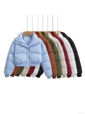 Women Winter Short Puffer Jacket Polyester Padded Coat Stand Collar Single-Breasted Zipper Quilted Outerwear Warm Windproof Bread Jacket For Ladies Women Winter Short Puffer Jacket Polyester Padded Coat Stand Collar Single-Breasted Zipper Quilted Outerwear Warm Windproof Bread Jacket For Ladies